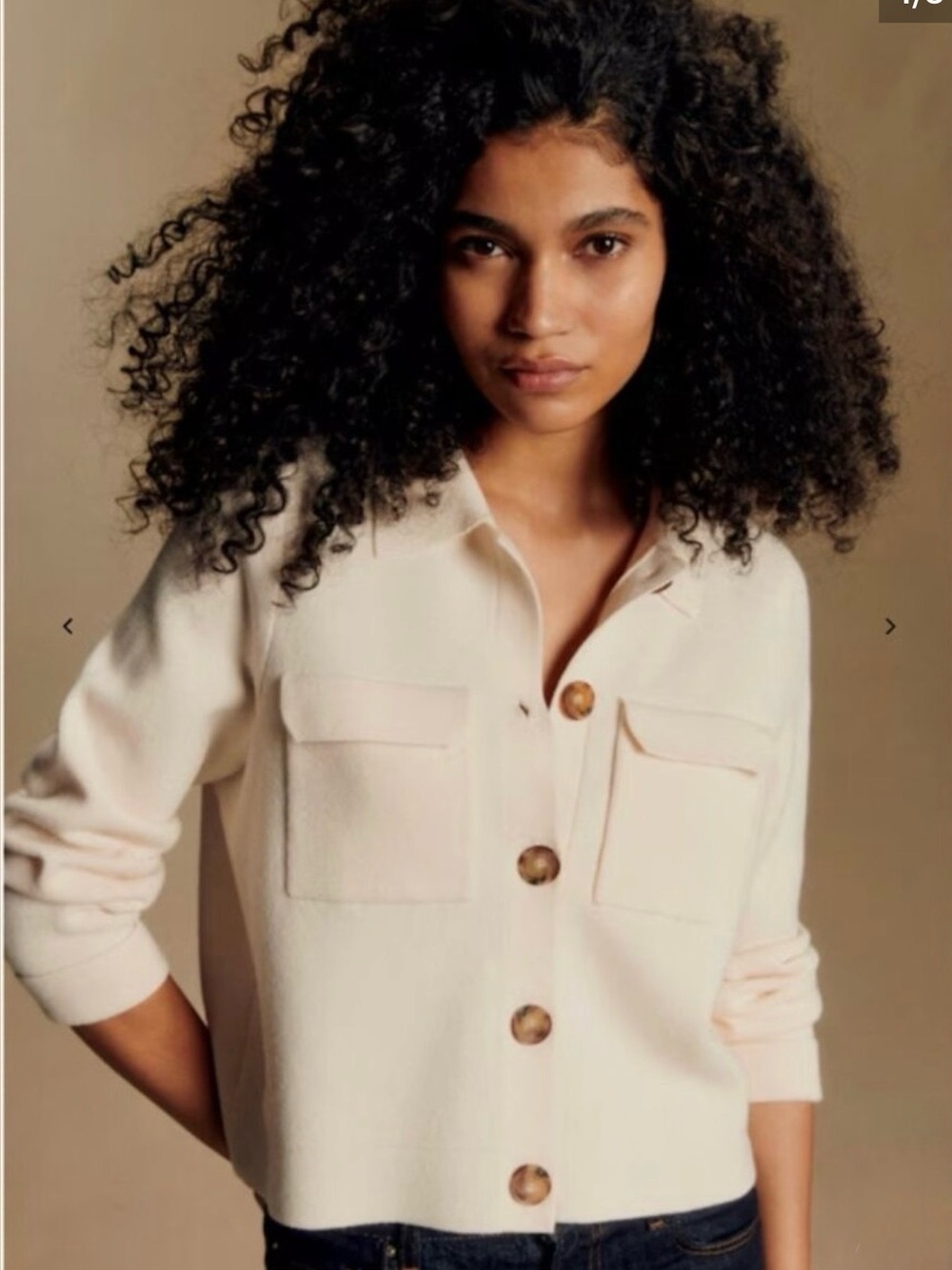 Sézane Betty Cardigan Ecru Cream 100% Merino Wool Sweater Size S - EUC